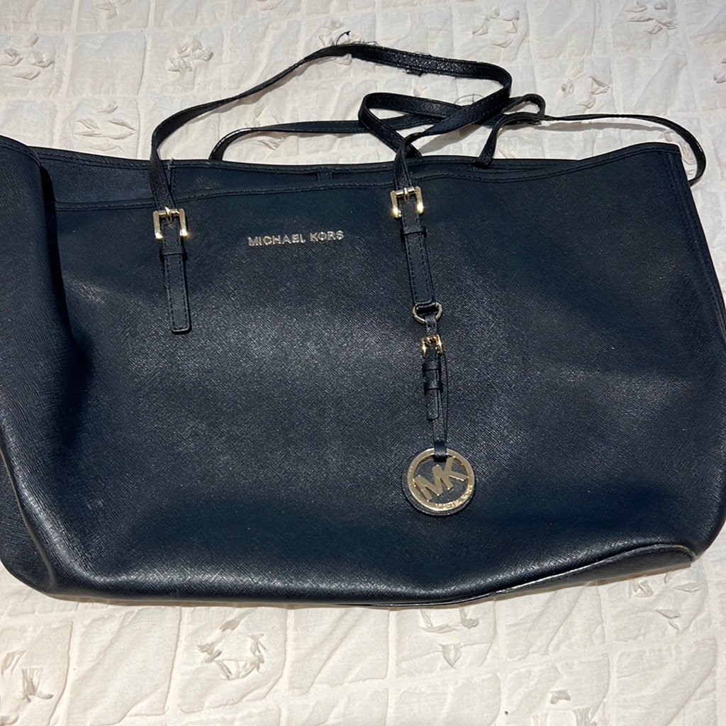 Michael Michael Kors Navy Black Saffiano Leather Jet Set Travel Tote